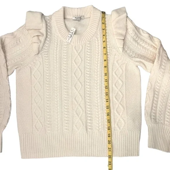 Madewell Hollydene Ruffle Shoulder Merino Wool Pullover Sweater in Antique Cream - Picture 12 of 15